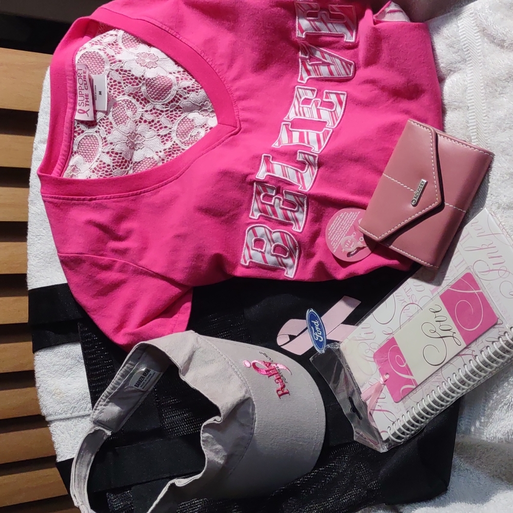 Rally Against Breast Cancer. Med. Shirt, Journal, Visor and Ford Mesh Bag..